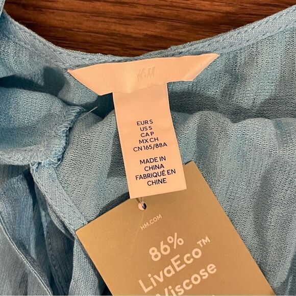 NWT H&M Lightweight Spaghetti Strap Wide Leg Romper Sash Belt Blue Size Small - Picture 6 of 11